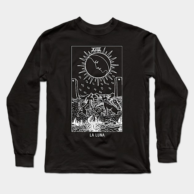 "La Luna" The Moon Tarot Card Black and White Long Sleeve T-Shirt by AbundanceSeed